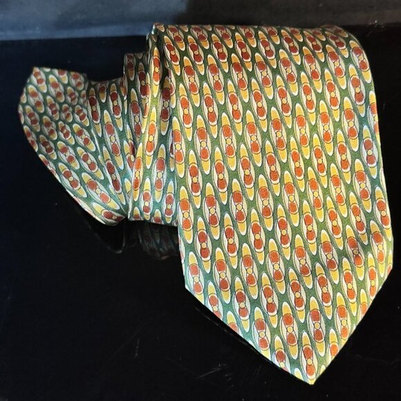 Claude Montana Silk Tie Retro Mid Century Modern Orange Olive Green Bowling Pin - Picture 4 of 6